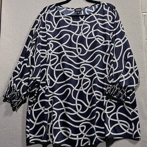 Jones New York Womans Navy & White Rope Nautical Cruise Blouse Size 2X